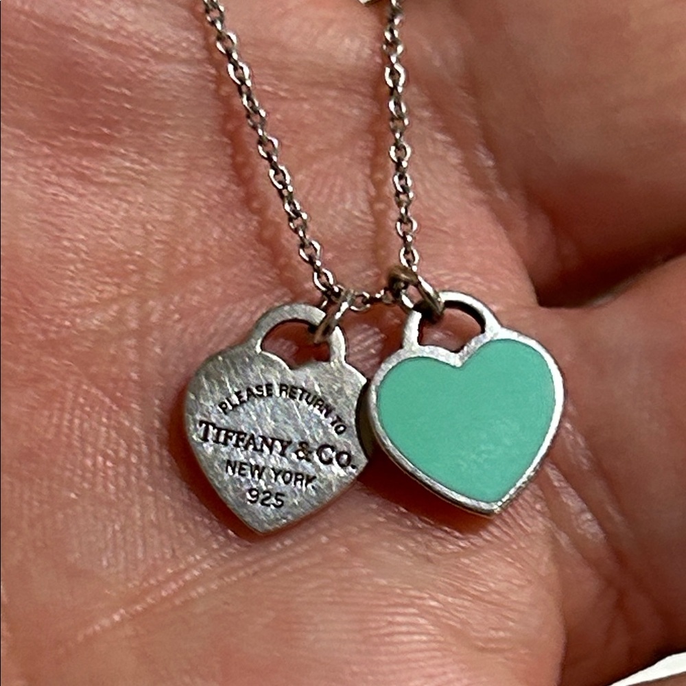 Tiffany & Co. Silver and Teal Heart Pendant Necklace